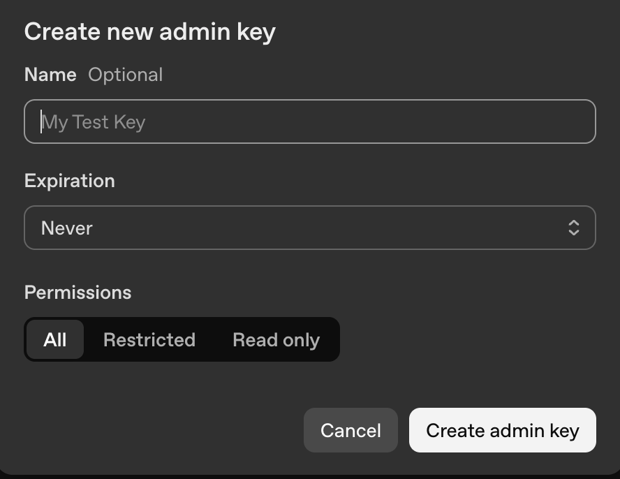 Creating an Admin key in the OpenAI API platform